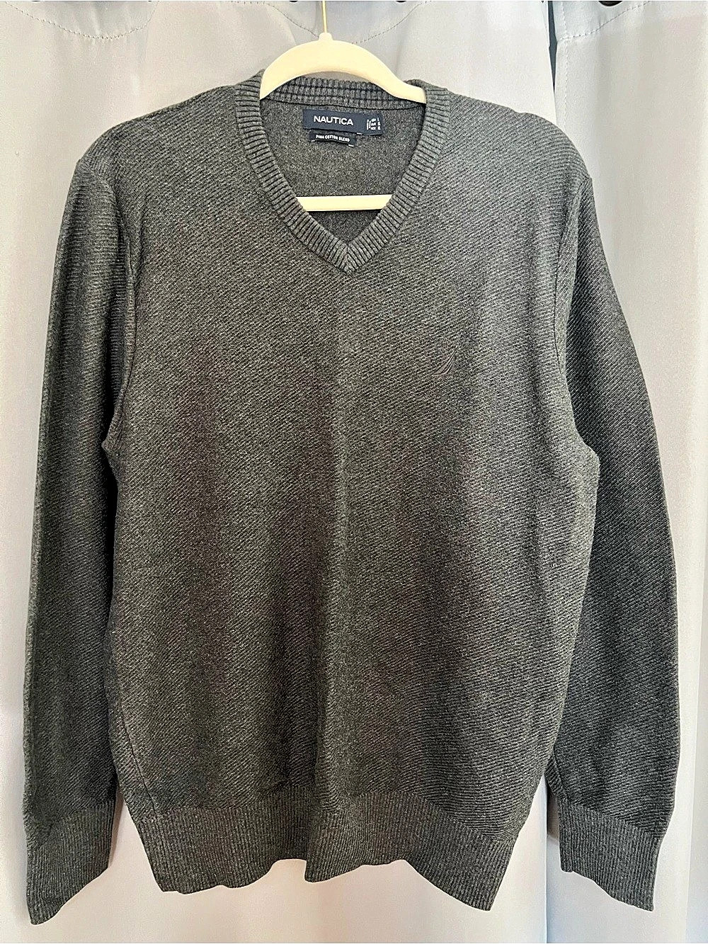 Nautica Pima Cotton Blend Men's V-Neck Sweater Gray L
